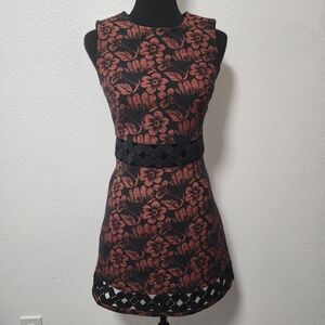 Topshop Black & Orange Floral Sleeveless Canvas Mini Dress